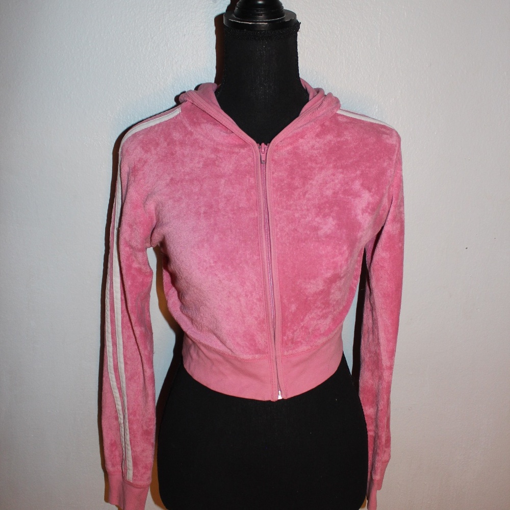 Pink cropped zip up hoodie